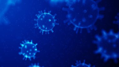 Siyah yeşil arka planda soyut Coronavirus çizimi. 3d oluşturma