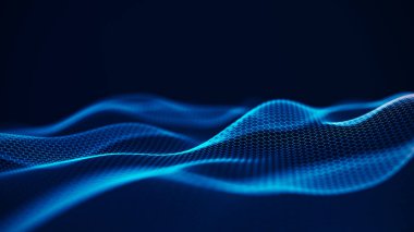 Geleceğin altıgen perspektif dalgası. Siyah arka planda mavi röfleli beyaz altıgenler. 3d oluşturma