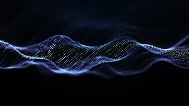 Parçacık dalgası. Gelecekçi nokta dalgası. Dinamik dalgalı soyut bir arkaplan. 3d oluşturma