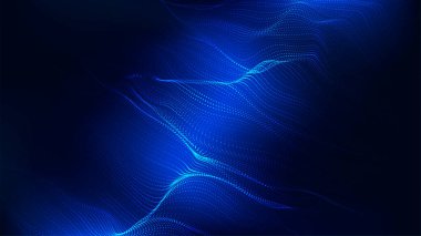 Üç boyutlu parçacık dalgası. Teknoloji arka plan kavramı dinamik dalga vektörü çizimi. Geleceği gösteren nokta dalgası.