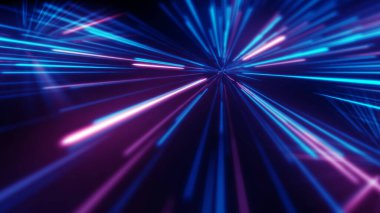 Soyut neon çizgileri. Statik ile parlayan ağ. Siber punk tabelası. 3d oluşturma
