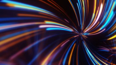 Soyut neon çizgileri. Statik ile parlayan ağ. Siber punk tabelası. 3d oluşturma