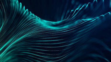 Parçacık dalgası. Gelecekçi nokta dalgası. Dinamik dalgalı soyut bir arkaplan. 3d oluşturma