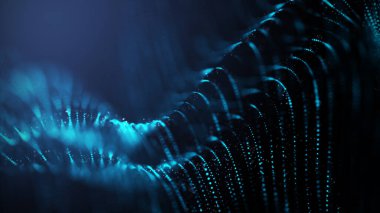 Parçacık dalgası. Gelecekçi nokta dalgası. Dinamik dalgalı soyut bir arkaplan. 3d oluşturma