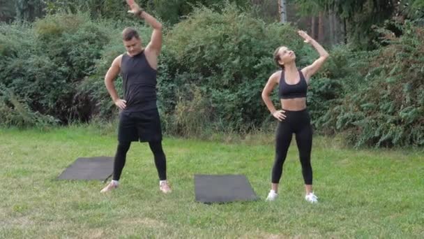 Fit Couple Sport Exercises Healthy Athlete Workout Training Two Runner — Stock Video