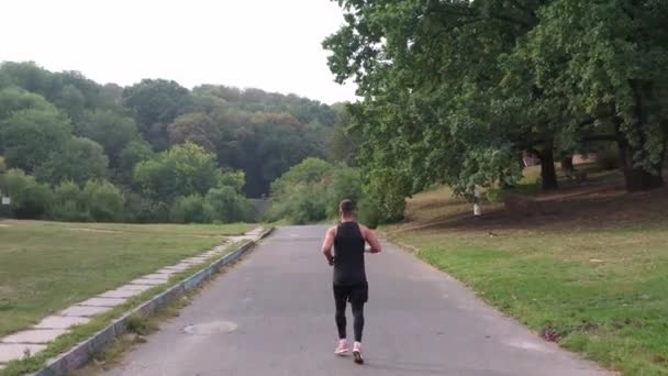 Coureur Homme Vue Arrière Extérieure Vue Aérienne Joggeur Mâle Qui — Video