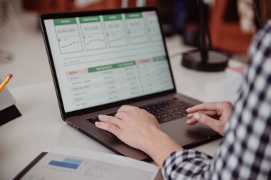 Dizüstü bilgisayarda iş grafiği. Pazarlama başlangıç projesi