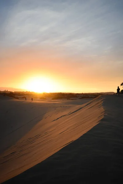 Puesta Sol Violeta Naranja Las Dunas Maspalomas Gran Canaria — Foto de Stock