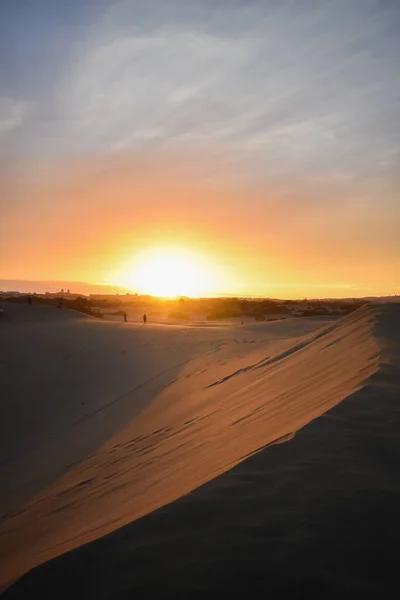 Puesta Sol Violeta Naranja Las Dunas Maspalomas Gran Canaria — Foto de Stock