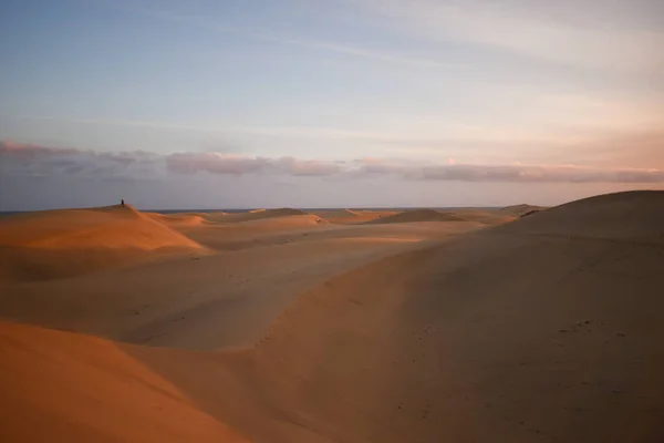 Sanddyner Fotograferade Vid Solnedgången Maspalomas Öken Gran Canaria — Stockfoto