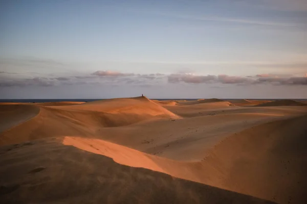 Sanddyner Fotograferade Vid Solnedgången Maspalomas Öken Gran Canaria — Stockfoto