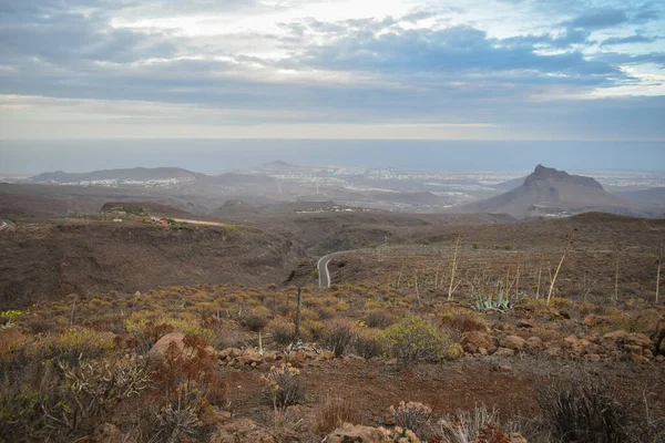 Arid Landschap Lege Weg Het Midden Van Nergens Gran Canaria — Stockfoto