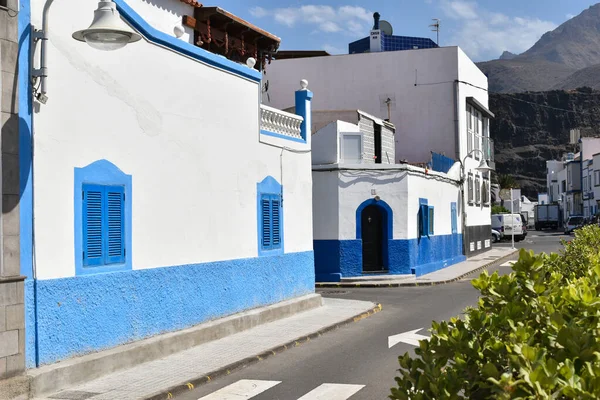 Agaete España 2020 Casas Típicas Blancas Azules Ciudad Agaete Gran — Foto de Stock