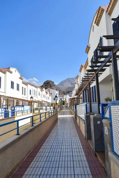 Casas Típicas Blancas Azules Ciudad Agaete Gran Canaria — Foto de Stock