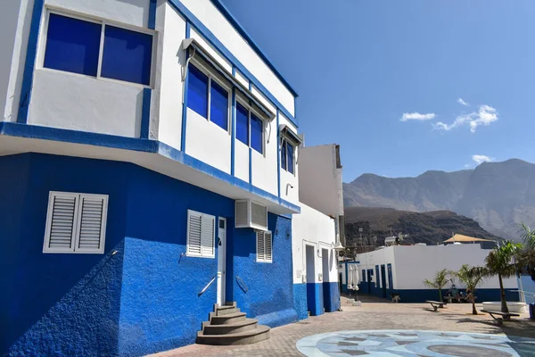 Casas Típicas Blancas Azules Ciudad Agaete Gran Canaria — Foto de Stock
