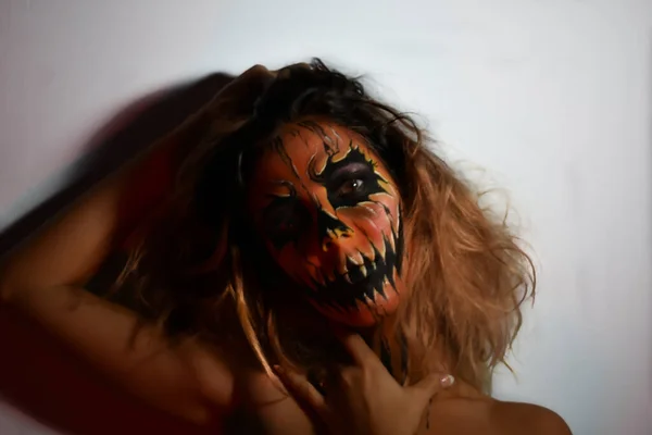 Maquillaje Mujer Para Las Fiestas Halloween Horror — Foto de Stock