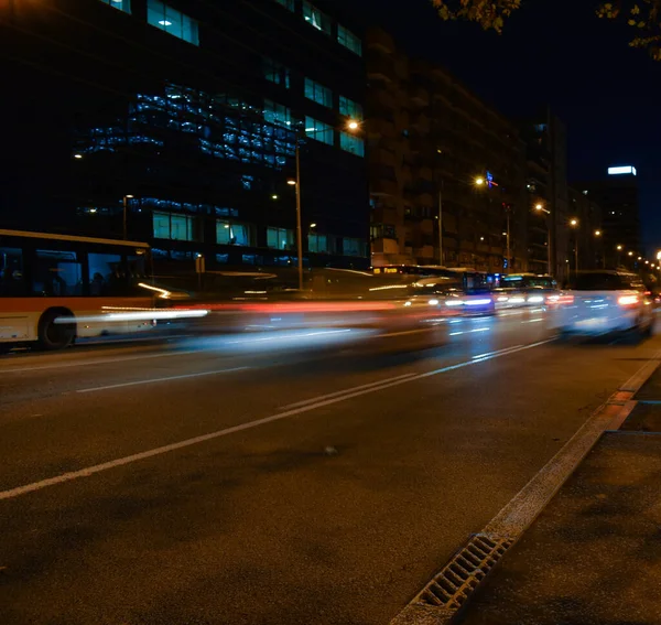 Bussen Auto Bewegen Nachts Weg — Stockfoto