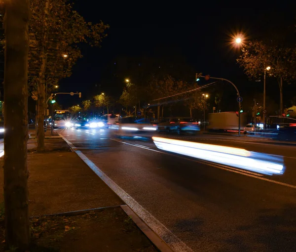 Bussen Auto Bewegen Nachts Weg — Stockfoto