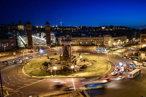 Plaza Espaa Barcelona Photographed Night Blur Effect Long Exposure Royalty Free Εικόνες Αρχείου