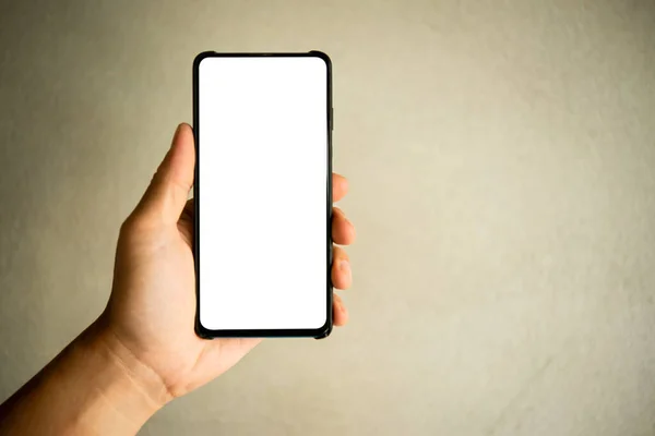 Cellulare Touch Screen Bianco Mano Maine Cemento Sfondo — Foto Stock