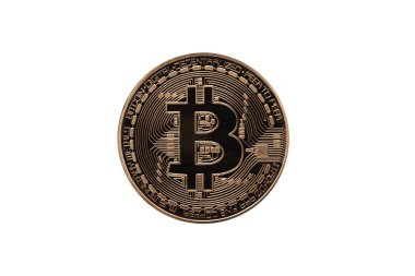 Beyaz arkaplanda bakır bitcoin