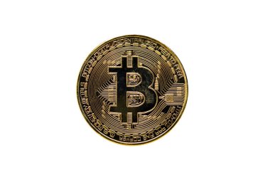 Beyaz arkaplanda altın bitcoin