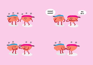 beyin ve kalp karikatür birlikte mücadele