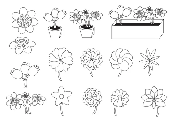 Linear cartoon flowers — Stock Vector