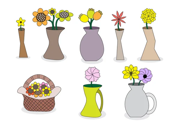 Beautiful cartoon flower vases — Stock Vector