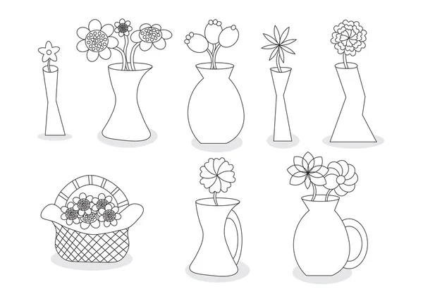 Doğrusal güzel karikatür çiçek vazolar