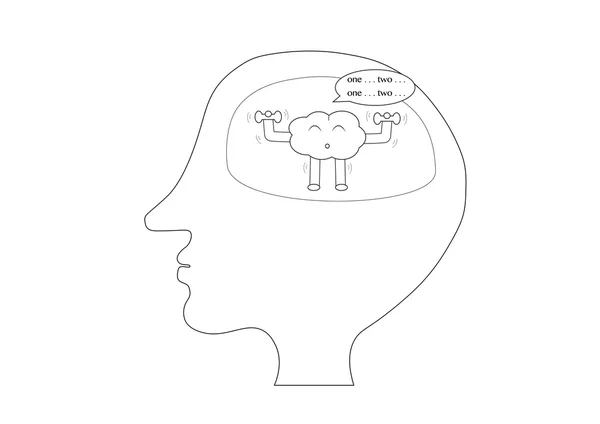 Exercício de desenho animado cerebral linear dentro da cabeça humana — Vetor de Stock