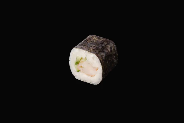 Hosomaki Roll Shrimp Cucumber Isolated Black — Stock Photo, Image