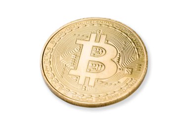 Beyaz arka planda izole edilmiş altın bitcoin. Kripto para birimi altın para bitcoin sembolü