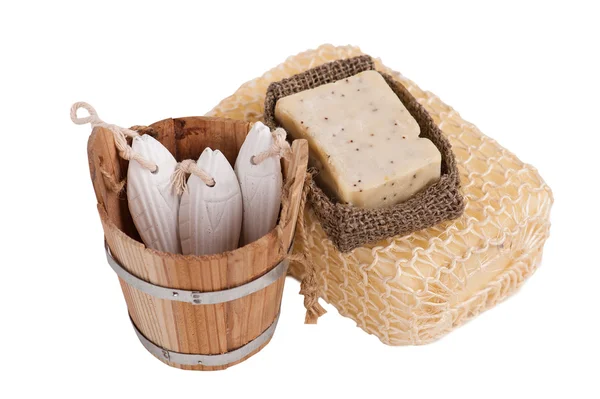 Handmade soap and sponge — Stock Photo, Image