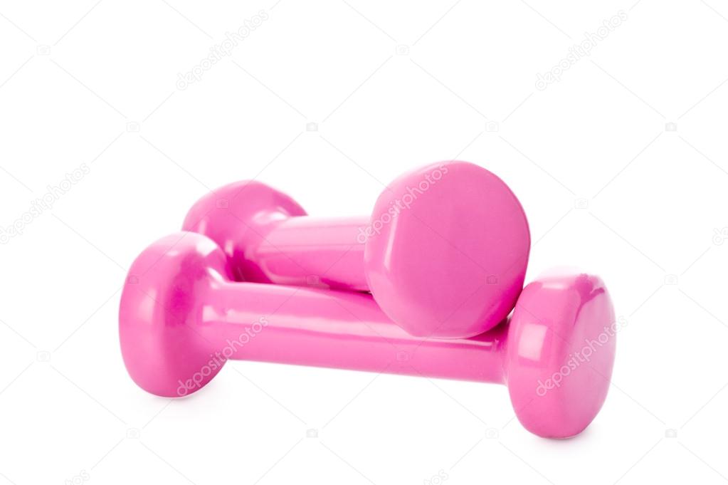 Pink dumbells weight isolated on white