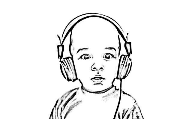 Child silhouette with headphones — Stock Photo, Image