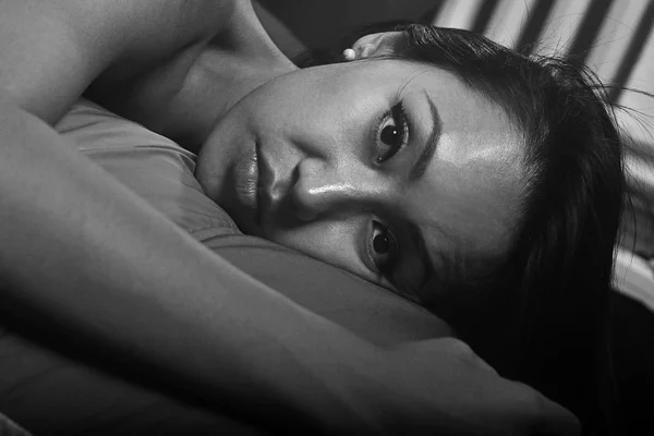 stock image Portrait of a girl lying relaxed on bean bag