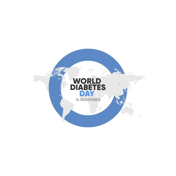世界糖尿病日认识概念 11月14日 蓝色圆环标志 世界地图 — 图库矢量图片