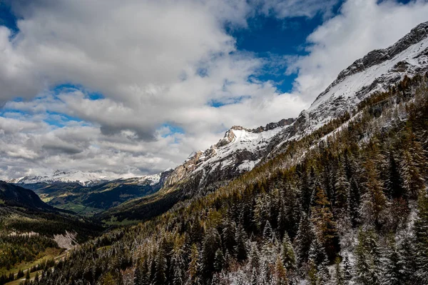 Paysage hivernal de montagnes enneigées, vallée verdoyante et arbres. Glaciers 3000, Diablerets en Suisse. — Photo