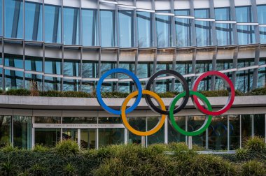 Lozan, Vaud Canton, İsviçre - 03.21.2021: Yeni Genel Merkez Uluslararası Olimpiyat Komitesi. Olimpiyat oyunları.