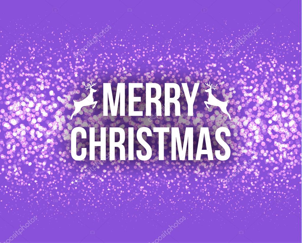 Merry Christmas Retro Design Typography Lettering Greeting Card with Falling Snowflakes and Xmas Tree Background Happy New Year template on Lilac