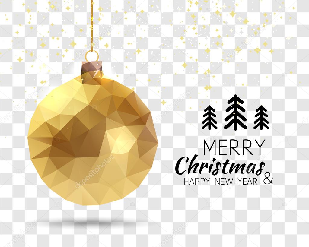 Merry Christmas Happy New Year Trendy triangular Gold Xmas Ball shape in Hipster Origami style on
