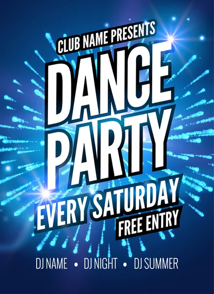 Dance Party Poster Template. Night Dance Party flyer. Club party design template on dark colorful background. Club free entry