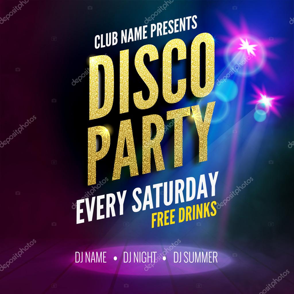 Modello di manifesto del partito della discoteca Aletta di Modello di manifesto del partito della discoteca Aletta di filatoio di notte Dance Party Modello di disegno di festa in discoteca dorato su sfondo