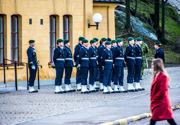 Салют Честь Дня Рождения Шведского Короля Декабря Skeppsholmen Центре Стокгольма — стоковое фото