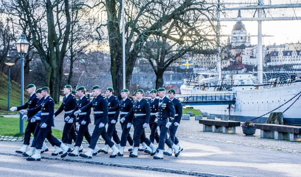 Salute Swedish Queens Birthday December Skeppsholmen Central Stockholm Made Military — Stock Photo, Image