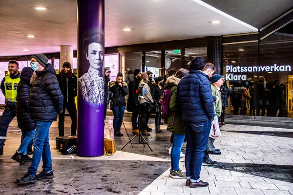 Demonstration Januar 2021 Auf Dem Sergel Platz Stockholm Gegen Den — Stockfoto