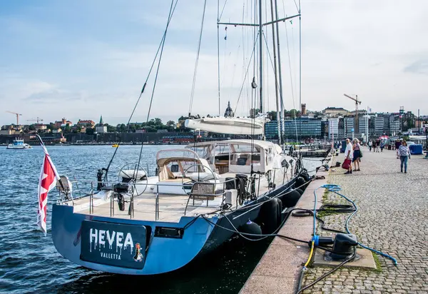 Sailbot Hevea Dock Central Stockholm Sweden Skeppsbron Old Town — Stock Photo, Image