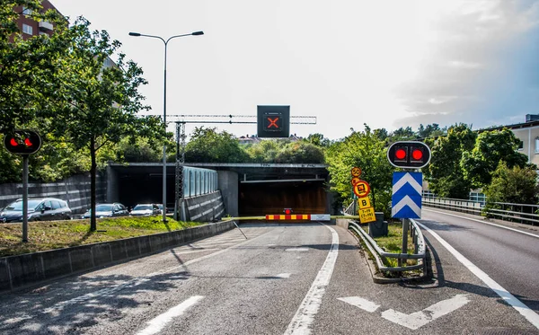 Acceso Cerrado Vehículos Túnel Estocolmo Suecia — Foto de Stock