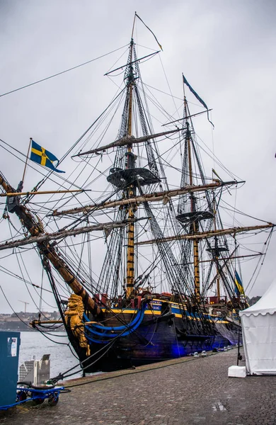 Segelfartyg Goetheborg Vid Kaj Stockholm Sverige Före Avgång Till Asien — Stockfoto